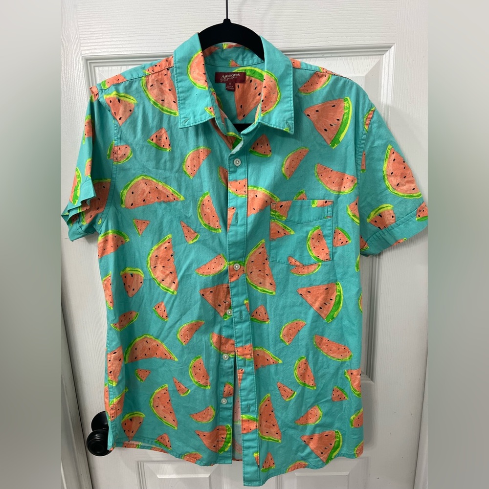 Funky Watermelon Print Hawaiian Button Down Shirt size M